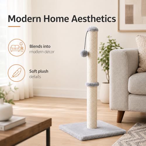 Dimaka 29" Tall Cat Scratching Post, Sisal Rope Scratcher, Grey - color: Grey, size: 29 inches for All Cats
