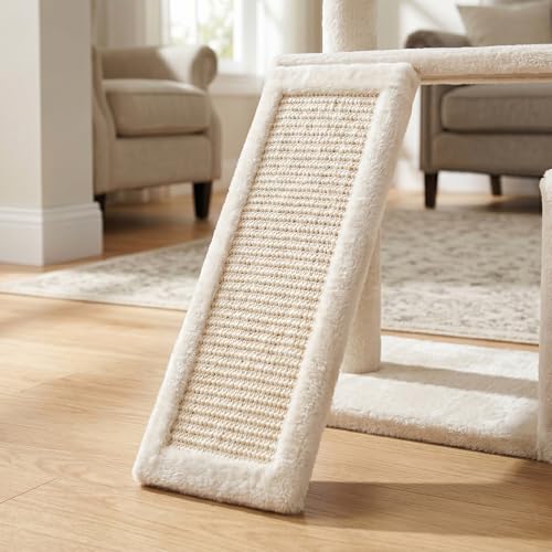 YUNIQUE Multi-Functional Cat Tree Tower, Big Cat Condo with Scratching Board, Rotating Toy & Deep Hammock, Luxury Perch Kitty Furniture for Indoor Cats (White) - color: 288 White
