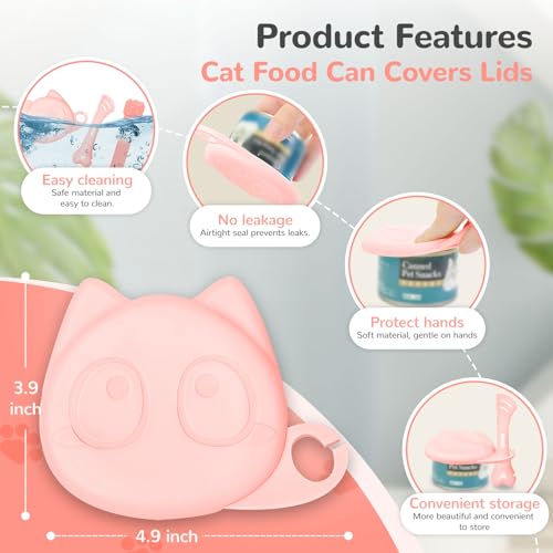 BAEJMJK Silicone Cat &Dog Food Can Cover Lid and Spoon With One Cat Strip Feeder 3Pcs Pet Cats Supplies Set Cute Shape Cats Wet Food Spoon(Opener/Spatula) Universal Can Cover（Pink） - color: Pink