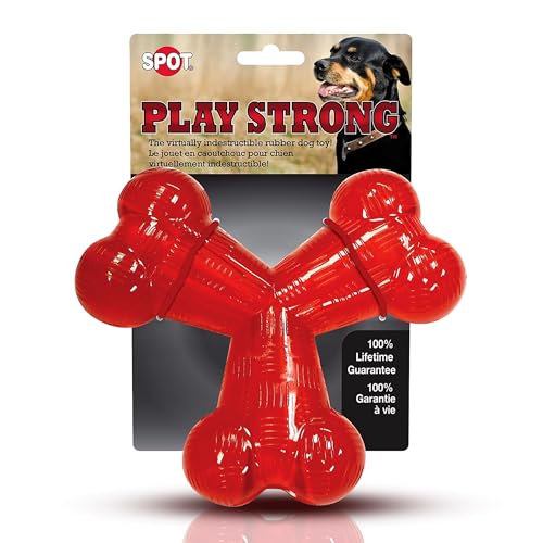 SPOT Play Strong Trident Bone - Durable TPR Long Lasting Dog Chew for Aggressive Chewers, Hole for Treats, Virtually Indestructible Toy for Large Dogs & Puppies up to 90lbs - 6 inch - style: Trident Bone