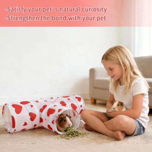 Rypet Guinea Pig Tunnel Hideout 3-Way Collapsible Small Pet Tubes, Heart - color: Flower