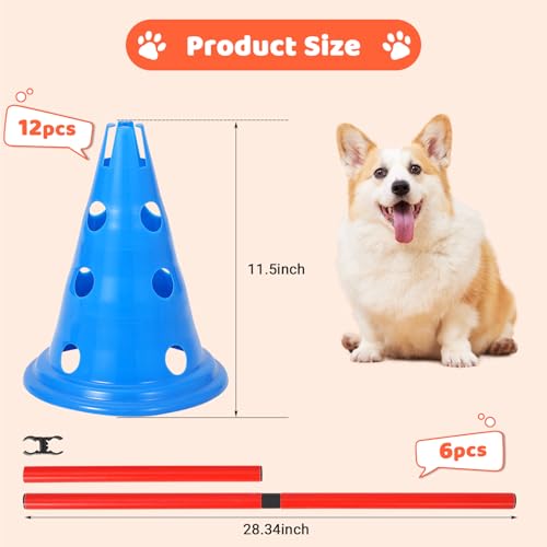 PlayfulPals Dog Agile Hurdle Cone Set- 12 Cones & 6 Adjustable Hurdles (4 Heights) with Storage Bag - Puppy Obstacle Course Equipment for Dogs,Dog Agile Training Equipment