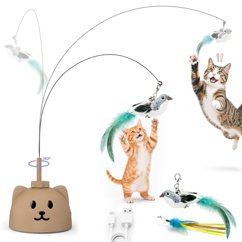 CATPICK Automatic Interactive Cat Toy, Flying Bird Wand for Indoor Cats - color: Brown