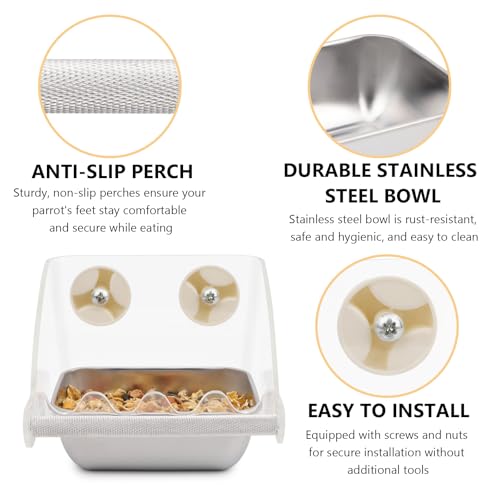Hypeety Transparent No Mess Bird Feeder for Cage with Anti-Slip Perch