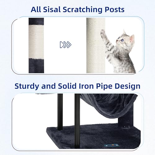 Gitelsnour Cat Tree, Cat Tower for Indoor Cats, 43.3 inch Cat Tree Tower with Sturdy Steel Tube, Hammock, Cat Condo for Small Cats and Kittens, Scratching Post, Smoky Gray GCT004SG - color: Smoky gray, size: 43.3 inches