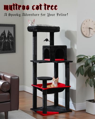 MUTTROS 56.3" Cactus Cat Tree with Metal Hammock, 6 Tiers, Black - color: Black, size: 56.3in