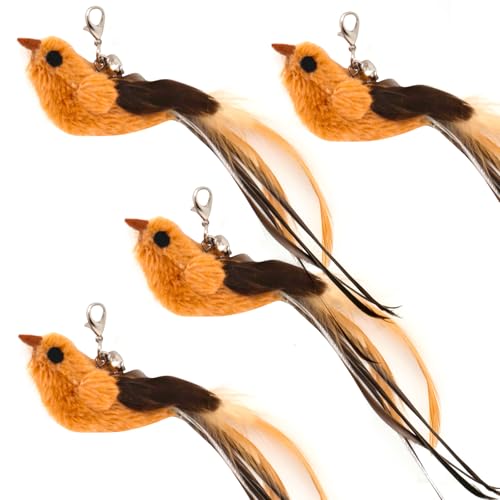 miwoowim 4PCS Feather Bird Cat Wand Refills &,Door Hanging Suction Cup Set - color: 4 birds