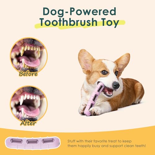 Bite & Brush Puppy Teething Chew Toy with Bristles for Small/Medium Dogs - color: Pink