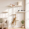 FUKUMARU Cat Wall Shelves, 4 in 1 Set, Beige - color: Beige