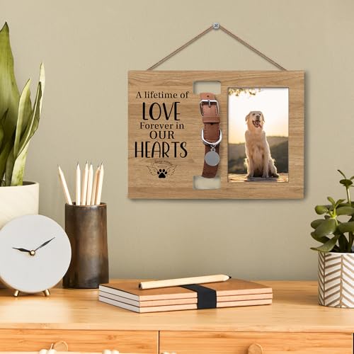 Dog Cat Pet Memorial Picture Frame with Collar Holder, 4x6 Photo, Black, White, Wooden, Traditional Style, Tabletop/Wall Mount - color: lifetime