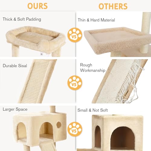 SHA CERLIN Cat Tree 36 Inches Cat Tower with Hammock, Sisal Scratching Post for Indoor Kittens, Small Room, Beige - color: BEIGE