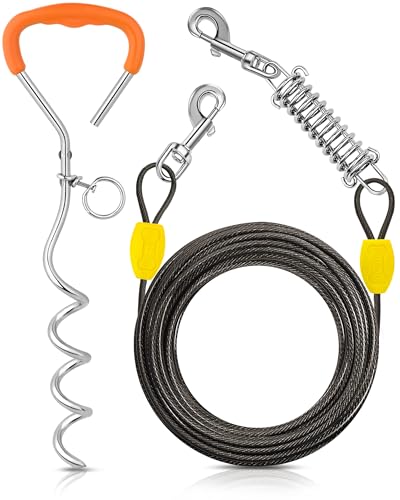 Petbobi Dog Tie Out Cable and Stake, 30ft Heavy Duty Dog Leads for Yard - color: Black, size: 30 ft (120 lbs)