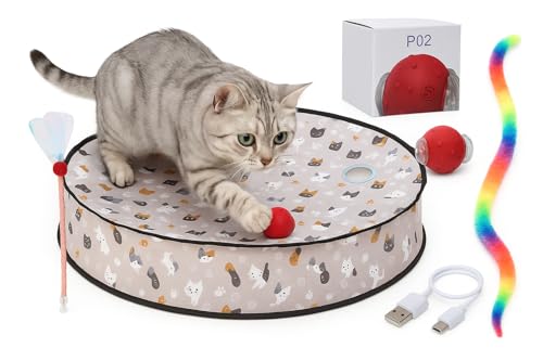 Interactive Cat Toys for Indoor Cats – Moving Ball Cat Play Mat, Interactive Toys for Cats with Rolling Motion for Exercise, Mental Stimulation & Boredom Relief, Rolling Ball in 28" Playing Mat