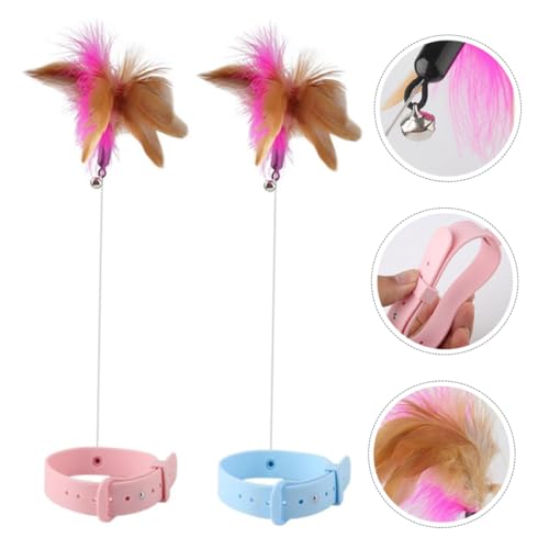 SUPVOX 2-Pack Hands- Feather Collar Toy : Adjustable Silicone Teaser Wand for Indoor Cats - Self-Play Interactive Kitten Toy with Bell