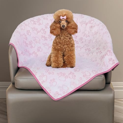 Stuffed Premium Soft Dog Blanket, with Flannel Pink Cute Paw Print, Cat Blanket Puppy Supplies Dog Products Stuff Essentials(Pink 32x40 inches) - color: Pink, size: M(32x40")