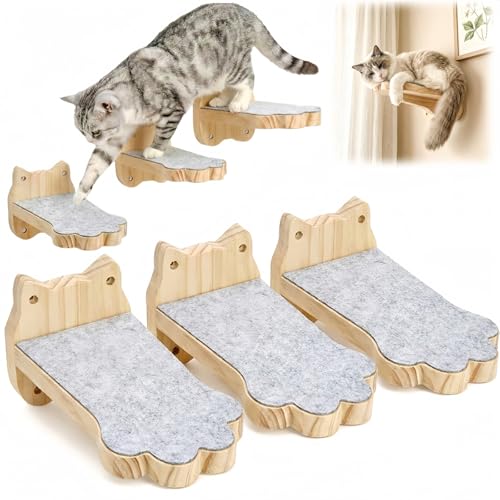 Tlence 3 Pack Cat Wall Shelves for Cats Steps, Wall Mounted Floating Cat Furniture with Non-Slip Felt, Cats Climbing Wall Stairs Perch for Jumping, Playing and Lounging, Holds up to 30lbs