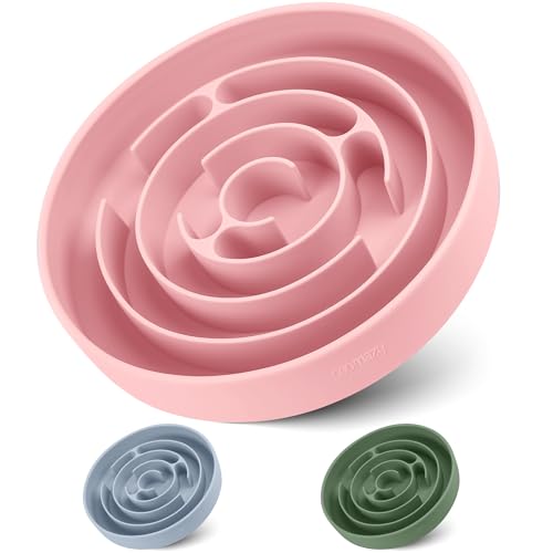 Coomazy Extra Large Slow Feeder Bowl, Silicone Dog Bowl with Suction Cups - color: Pink, size: XL