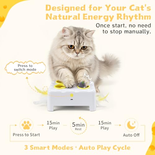 Interactive Cat Feather Toy Cheese Box 3in1 Whack a Mole - color: White