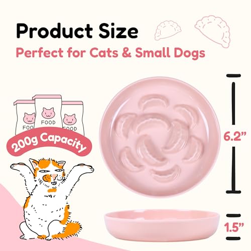 2 Pcs Cat Slow Feeder Bowl for Dry & Wet Food - Unbreakable Melamine Cat Food Plates for Slow Eating - Cute Kitten Bowl - Whisker Friendly & Dishwasher Safe & Non Slip Design (Blue + Pink) - color: Blue + Pink