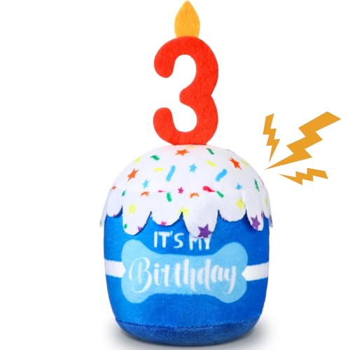 Dansydaisy Dog Birthday Cake Toy Squeaky Plush Gift,3rd,Blue - color: Blue, style: 3rd