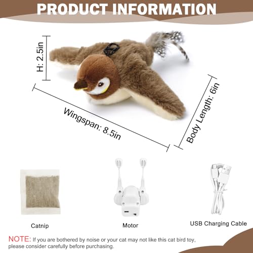 Tocirelo Cat Toy Flapping Bird (No Flying), Simulate Chirping Flappy Bird - color: Brown Bird Cat Toy