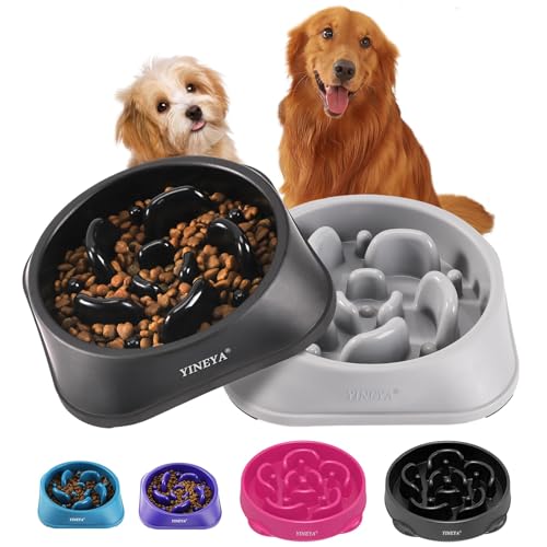 YINEYA 2PCS Slow Feeder Dog Bowls, Pet Supplies that Slow Down Eating, Pet Food Bowls, Maze Dog Puzzle Feeder for Medium Breed - color: B - Gray & Black, size: Medium