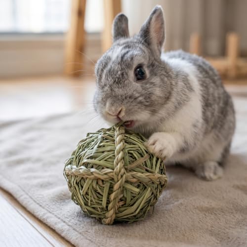 Natural Woven Grass Balls Small Pet Chew Toys, Handmade Wooden Bird Parrot Hamster Rabbit Foraging Balls, Safe Shred Toys for Parakeet Cockatiel Guinea Pig Chinchilla, Timothy Grass Ball - style: Novelty