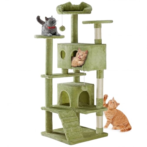 DUMOS 54-inch Cat Tree Tower with Scratching Posts, Indoor Use - color: Green, size: 54 Inch