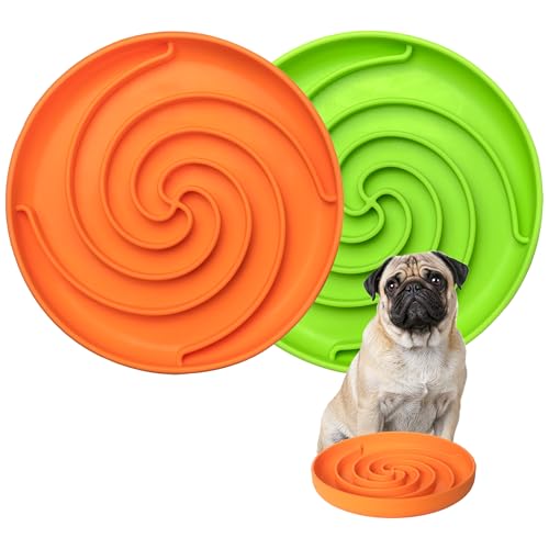 Bifeaw Slow Feeder Dog Bowls, Dishwasher Microwave Safe Silicone Puppy Puzzle Bowl with Non-Slip Design for Eating (Green and Orange) - color: Green and Orange