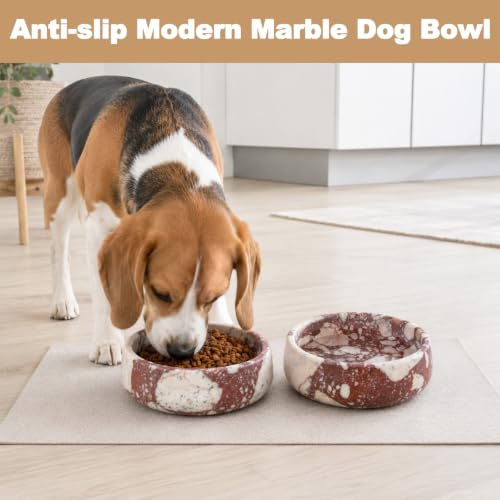 Karibiber Calacatta Marble Dog Bowl, Weighted Dog Food Bowl, Non-Slip Large Heavy Water Bowls, Stone Food and Water Dish for Medium Dogs, Holds 4 Cups(5lbs) - color: Calacatta Small