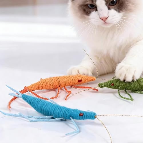 IUHKBH Interactive Cats Toy 3 PCS Shrimp Yarn Chew Toys with Natural Catnip
