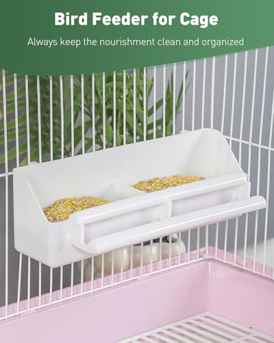 Pawfly 2 Pack Bird Feeder for Cage Hanging Plastic Feeder with Hooks Water Dispenser with Perches for Small Parakeet Cockatiel Canary Parrot - size: 2 PC
