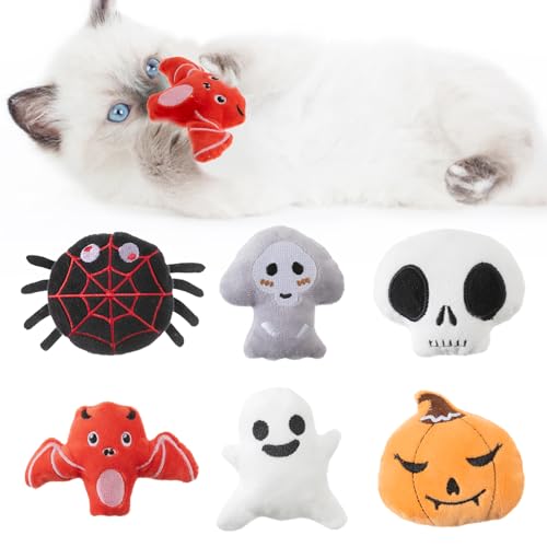 6pcs Halloween Catnip Toy，Indoor Pumpkin Ghost Shaped Cat Toy Plush Interactive Chew Bite Toys for Cat Kitten Indoor Festive Holiday Cat Lover Gift - color: Halloween