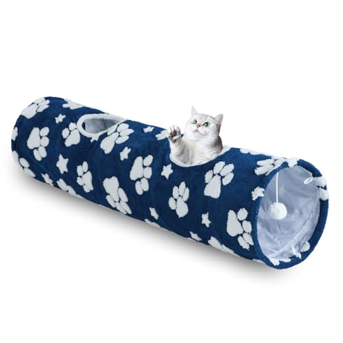 Straight Cat Tunnel for Indoor Cats 47"x12", Blue Paw - color: Blue Paw, size: Straight