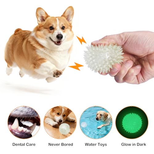 petizer 6 Pack 3.5’’ Glow in The Dark Dog Balls - Rubber Squeaky Swimming Pool Balls, Glowing Spiky Dog Fetching & Teething Chew Ball for Medium Large Breeds Indoors & Outdoors - size: 3.5''-6pack