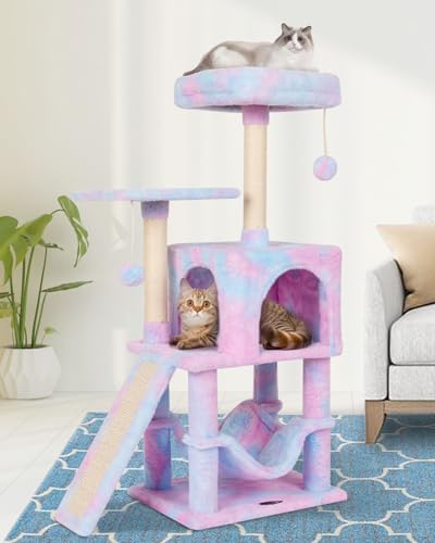 Cut Cat Tree Cat Tower Condo with Hammock Kittens Scratching Post Rainbow - color: Rainbow