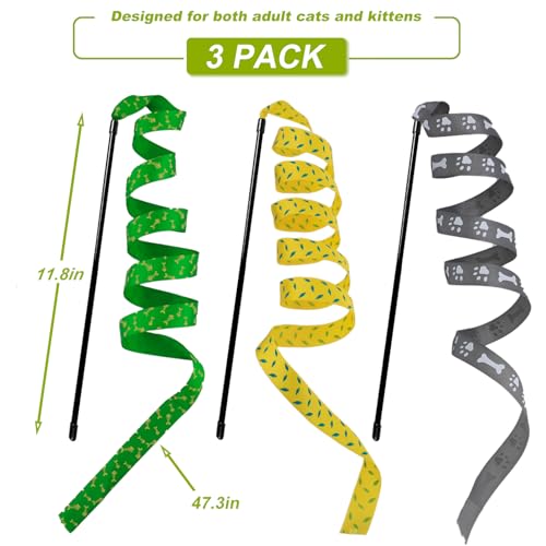 Interactive Cat Toy Wand, Cat Teaser Wand Rainbow String for Bored Indoor Adult Cats and Kittens (3 Pack String) - size: 3 Pack String