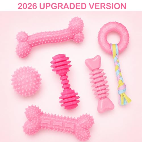Puppy Toys, 6 Pack Dog Chew Toys, Teething Toys for Small Dogs, Pink - color: Pink, size: Small（6Pack）