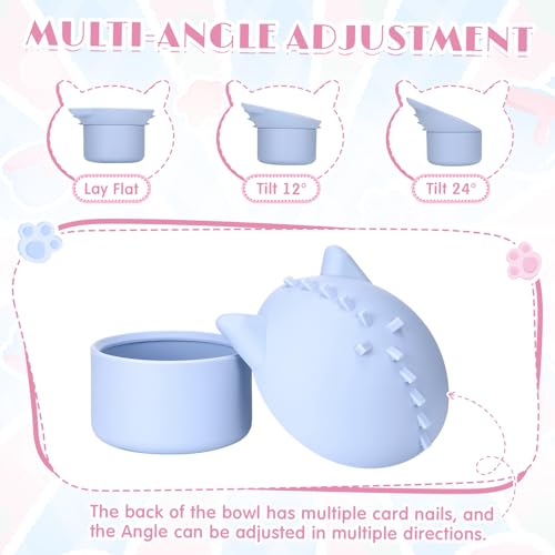Funnymoom 2 Pack Silicone Cat Slow Feeder, Elevated Slow Feeder Cat Bowl for Dry and Wet Food, Tilted Design with Non Slip Base, Adjustable Angle for Pet(Pink and Blue) - color: Pink and Blue