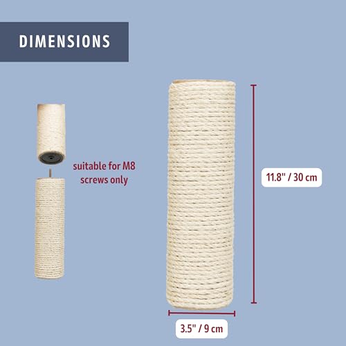 TRIXIE Replacement Sisal Post for Cat Scratching Posts, Backup Scratcher for Indoor Cat Furniture, Trees and Towers, 3.5 in x 11.8 in (9 x 30 cm) - size: 9 x 30 cm