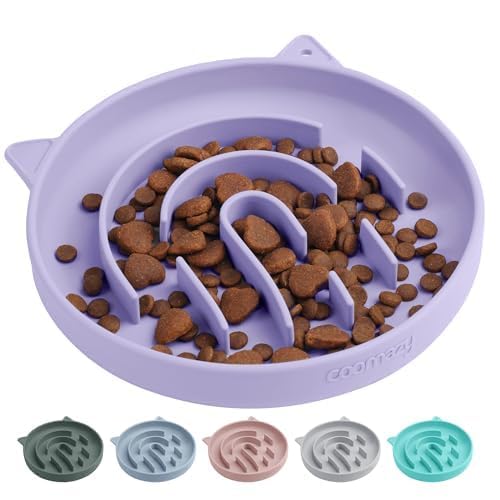 Coomazy Slow Feeder Cat Bowl Silicone Pet Puzzle Feeder for Slow Eating - color: Purple