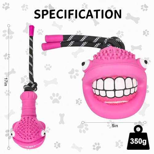 Pufferfish Shape Rubber Dog Toy with Detachable Squeaky Tennis Ball & Rope, Interactive Durable Chew Toys for Dogs, Safe Non-Toxic Material, Clean Teeth Design (Red) - color: Red