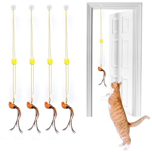miwoowim 4PCS Feather Bird Cat Wand Refills &,Door Hanging Suction Cup Set - color: 4 birds