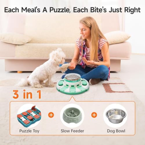 Potaroma Dog Puzzle Toy 2 Levels, Slow Feeder, Pup Food Treat Feeding Dispenser for IQ Training and Entertainment for All Breeds (Green White) - color: Green White