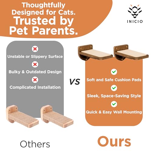 INICIO Cat Wall Steps - 3 Pack of Stairs for Cats to Climb - Brown
