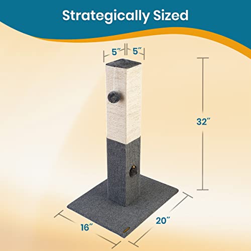 Pawbee 32" Cat Scratching Post with Jingle Bell and Softball, Sisal Rope Tower for Indoor Adults Large Cats, Gray & Beige - color: Gray & Beige