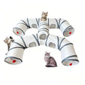 Foldable H-Shaped Cat Tunnel Toy with Interactive Playing Balls - 4 Exits for Cats, Kittens, Rabbits & Small Pets Collapsible Play Tube for Indoor Fun & Exercise - color: White Gray