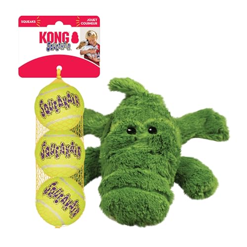 KONG Cozie Ali Alligator and SqueakAir Balls, 3 Pack, for Medium Dogs - size: Medium