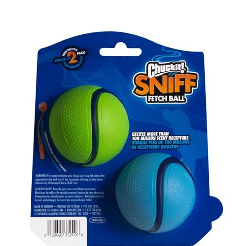 Chuckit! Sniff Ball Dog Toy, Durable High Bounce Bacon and Peanut Butter Scented Rubber Dog Ball Fetch Toy, Medium, (Pack of 24) - size: 24-Pack, style: Duo