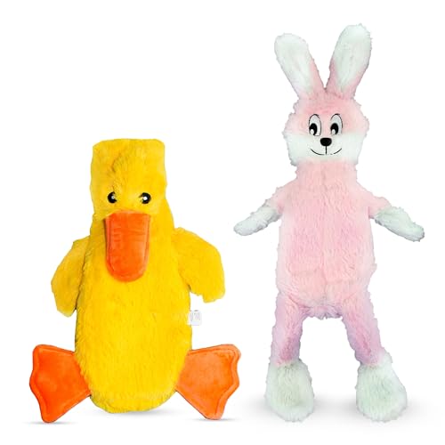 FGA MARKETPLACE Pink Rabbit-Duck Flat NO Stuffing NO Squeak Plush Dog Toy, Funny Style Will Entertain Your Pet for Hours, Recommended for Small and Medium Dog 21 INCH Long - color: PINK RABBIT DUCK